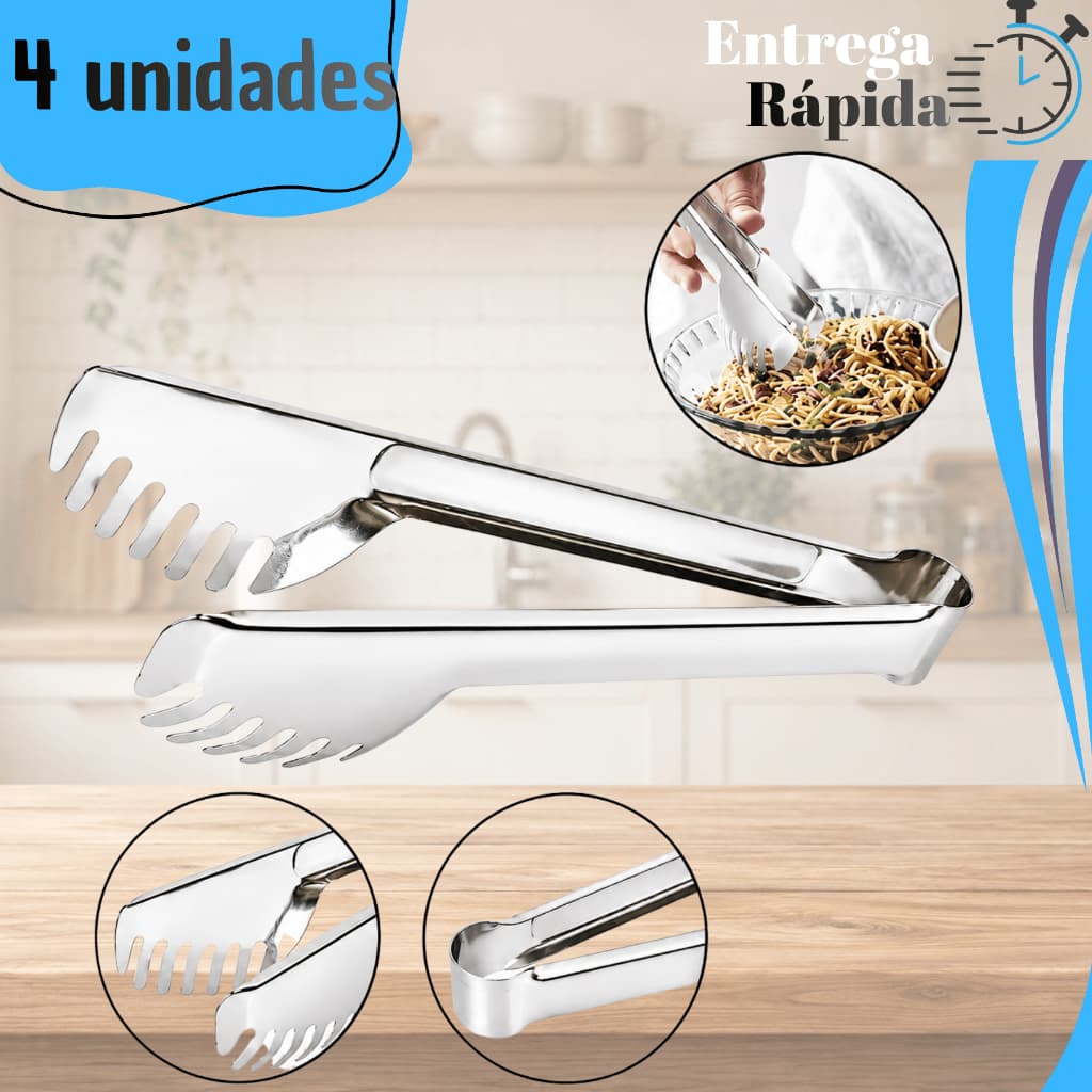 Kit4 Pegador Macarrão Massa Carne Bistro Espaguete Buffet Restaurante Cozinha Comida Italiana Salada Gourmet InoxPremium