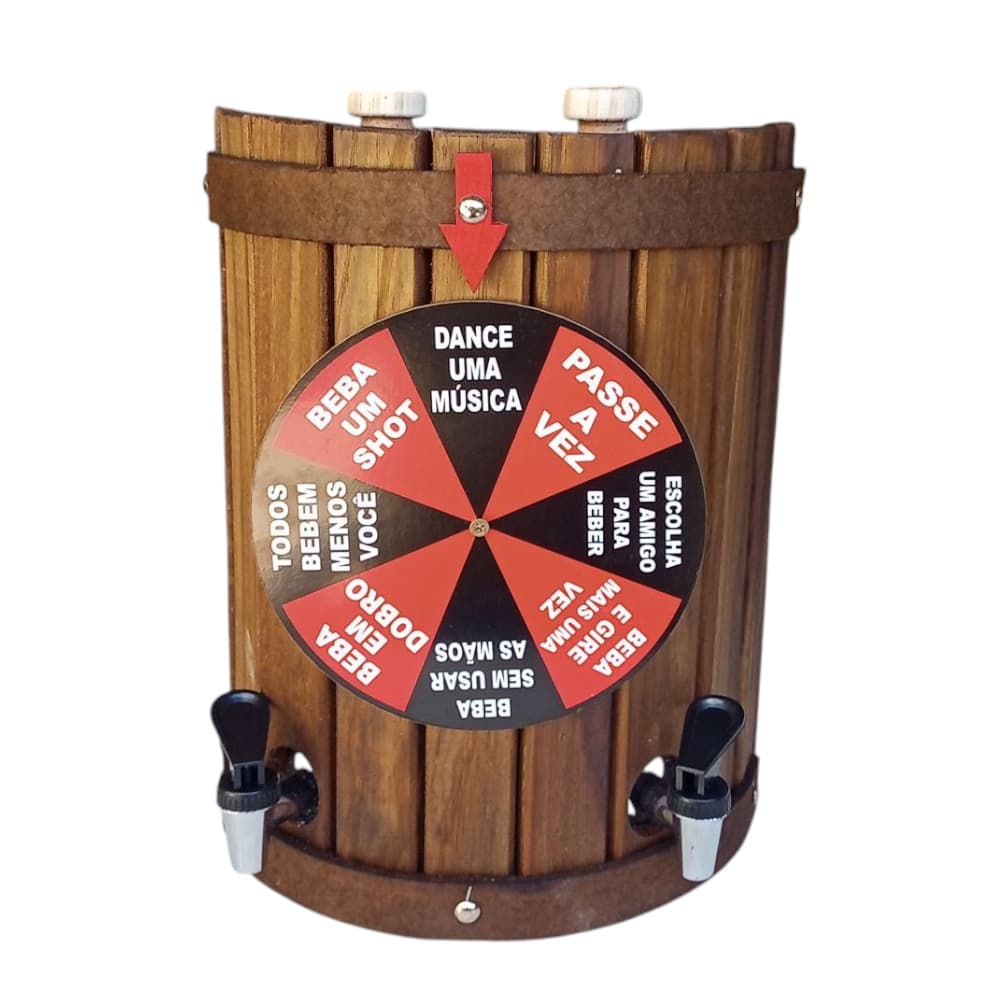 Pingômetro Rústico Meio Barril De Parede Com Roleta Jogo Shot Divertido Cachaça E Destilados 2 Litros