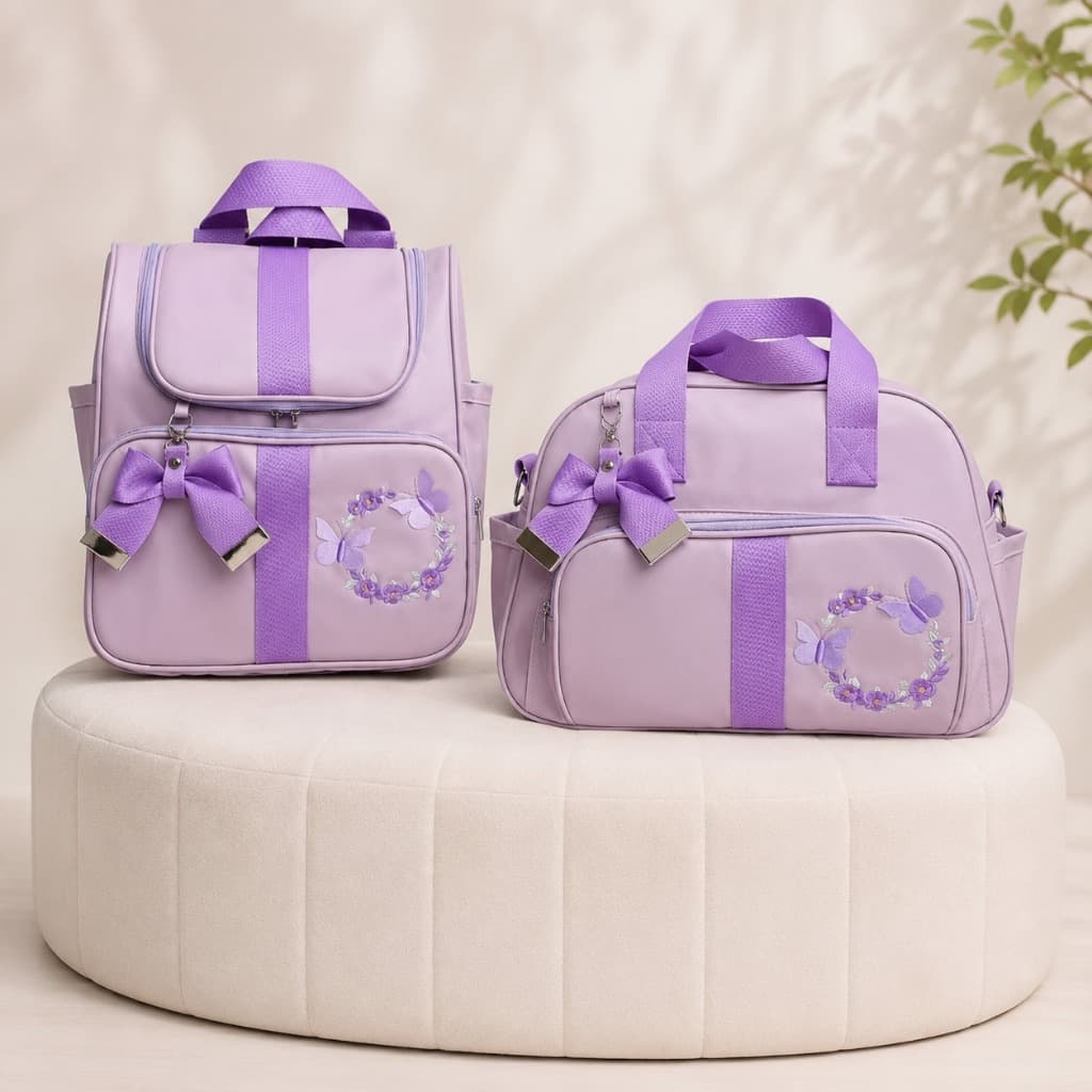 Kit Bolsa de Bebê e Mochila Maternidade Luxo Borboleta Lilás