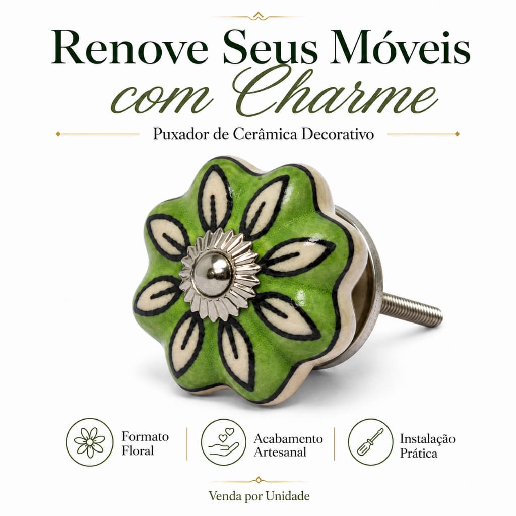 Puxador Porta Ceramica Verde Folha Pumpkin Gaveta Armario