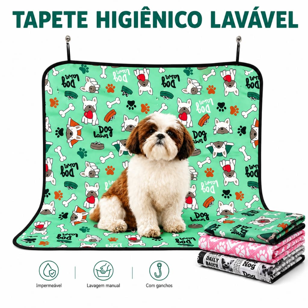Tapete Higiênico Lavável 100x70cm com Suporte Parede | Estampado Reutilizável 1 Unidade