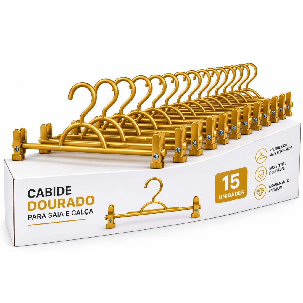 cabide dourado com grampo para sai calça bermuda
