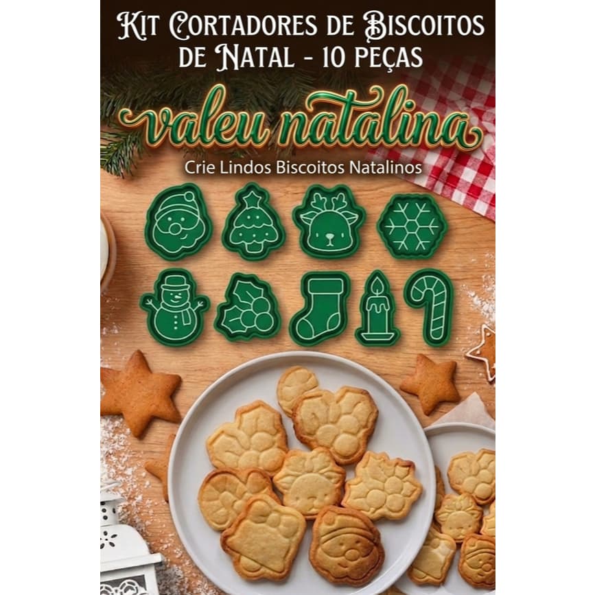 Kit 10  Cortadores Natalinos -  Natal Confeitaria Biscoito Bolacha - 10 Modelos Diferentes