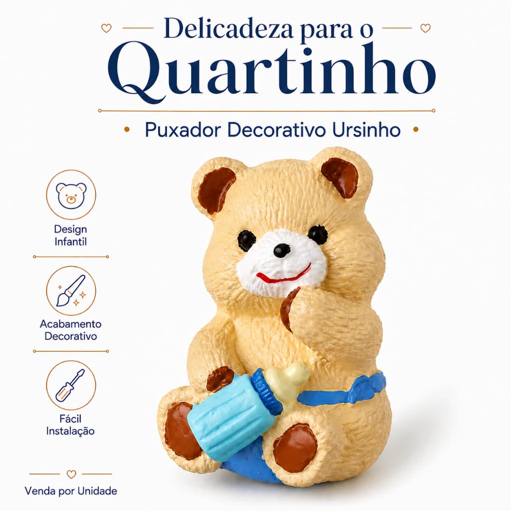 Puxador Gaveta Resina Urso Mamadeira Azul Bebê Infantil Quarto Cômoda Decorativo