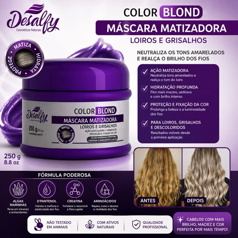 MÁSCARA HIDRATANTE COLOR BLOND MATIZAÇÃO INSTANTÂNEA 250GR DESALFY