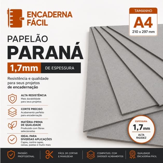 Papelão Paraná 1,7mm - 50 Placas Capa Agenda A4 29,7cm x 21cm