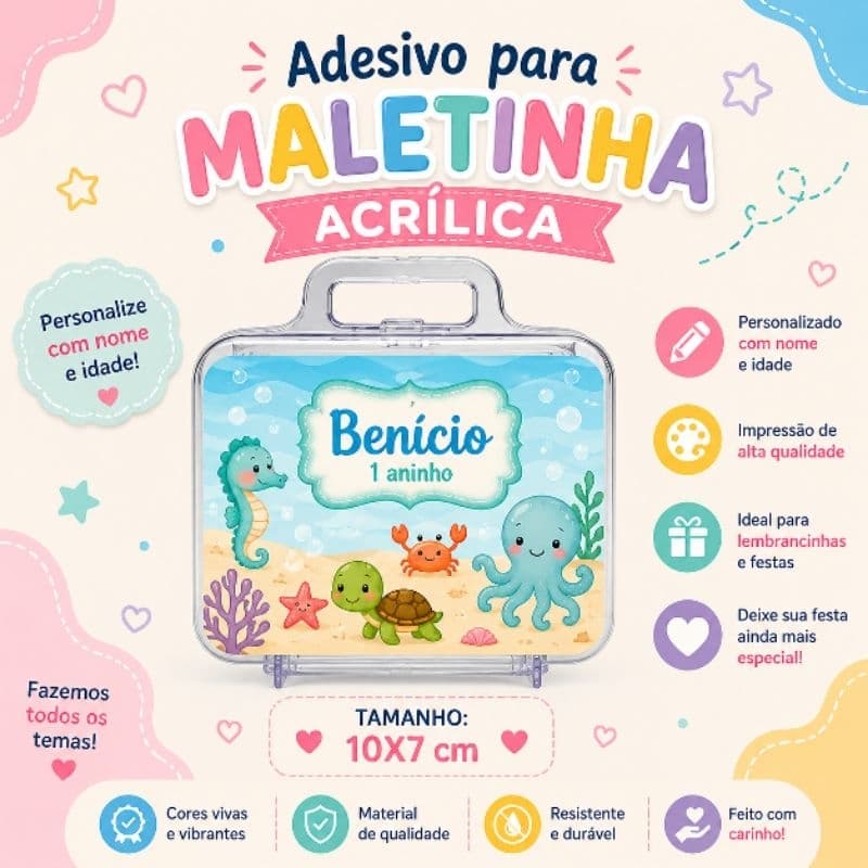 Adesivo personalizado para maletinha acrilica