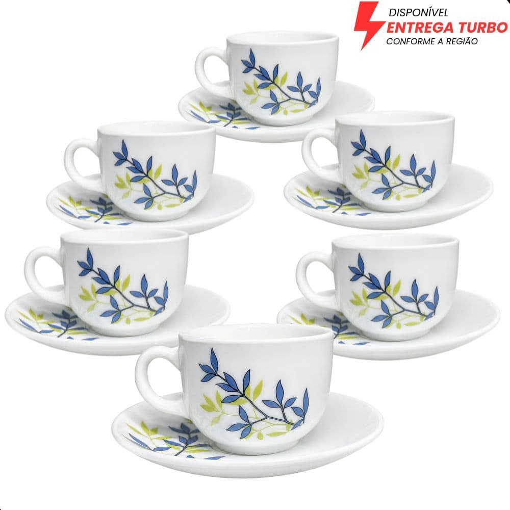 Conjunto de 6 Xícaras 150ml E 6 Pires - 12 Peças – Jogo de Xícaras Ideal para Chá, Café e Cappuccino