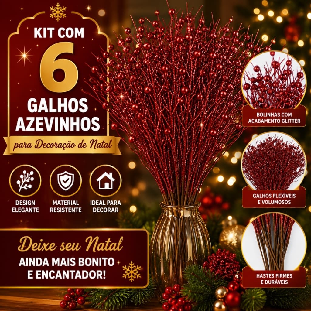 Azevinhos Enfeites De Natal Buque 6 Galhos 43cm Bolha De Barba Longa Artificial Glitter Haste Decoração Árvore