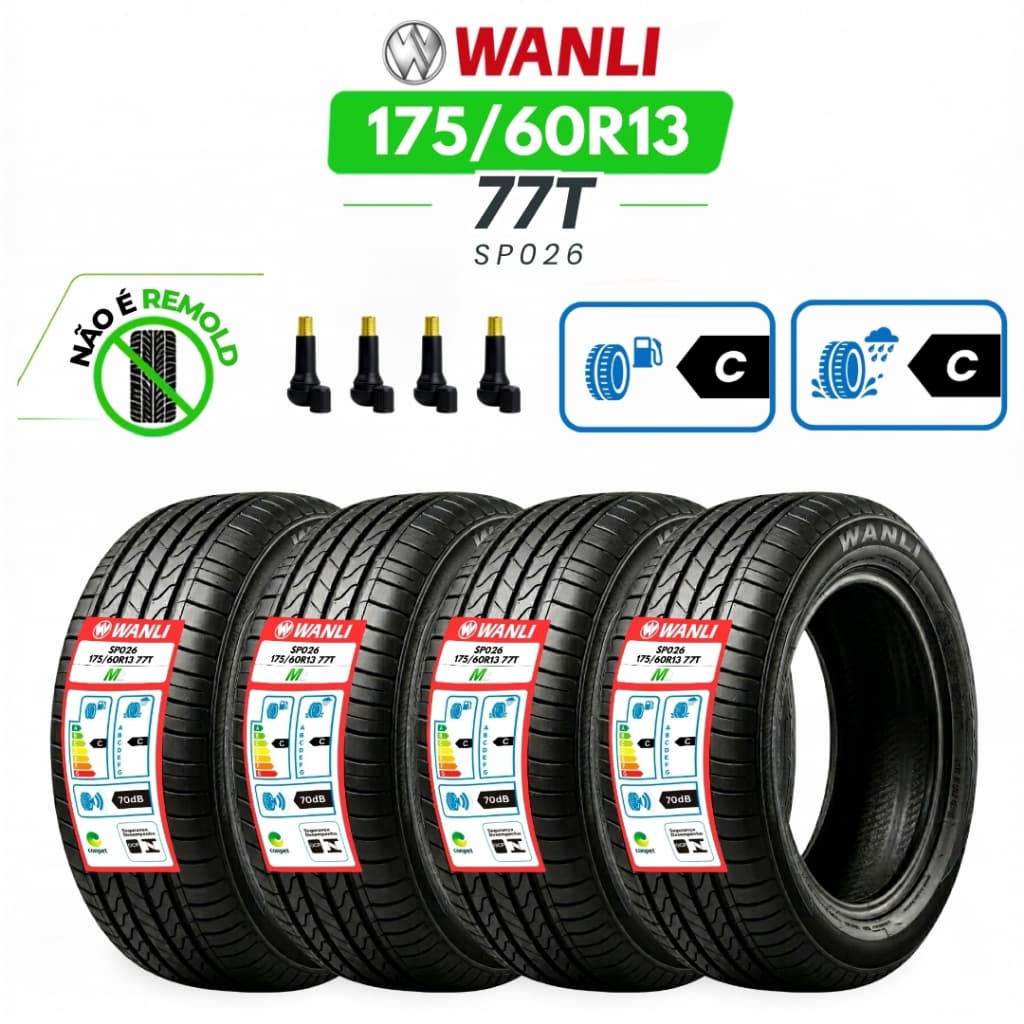 Kit Pneu Wanli 175/60 R13 SP026 77T Alta Resistência e Durabilidade Treadwear 420 e Clasificação C/C