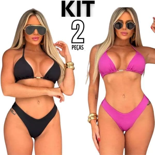 Kit 2 Biquini Fio Duplo Top Cortininha Calcinha Asa Delta ENVIO IMEDIATO