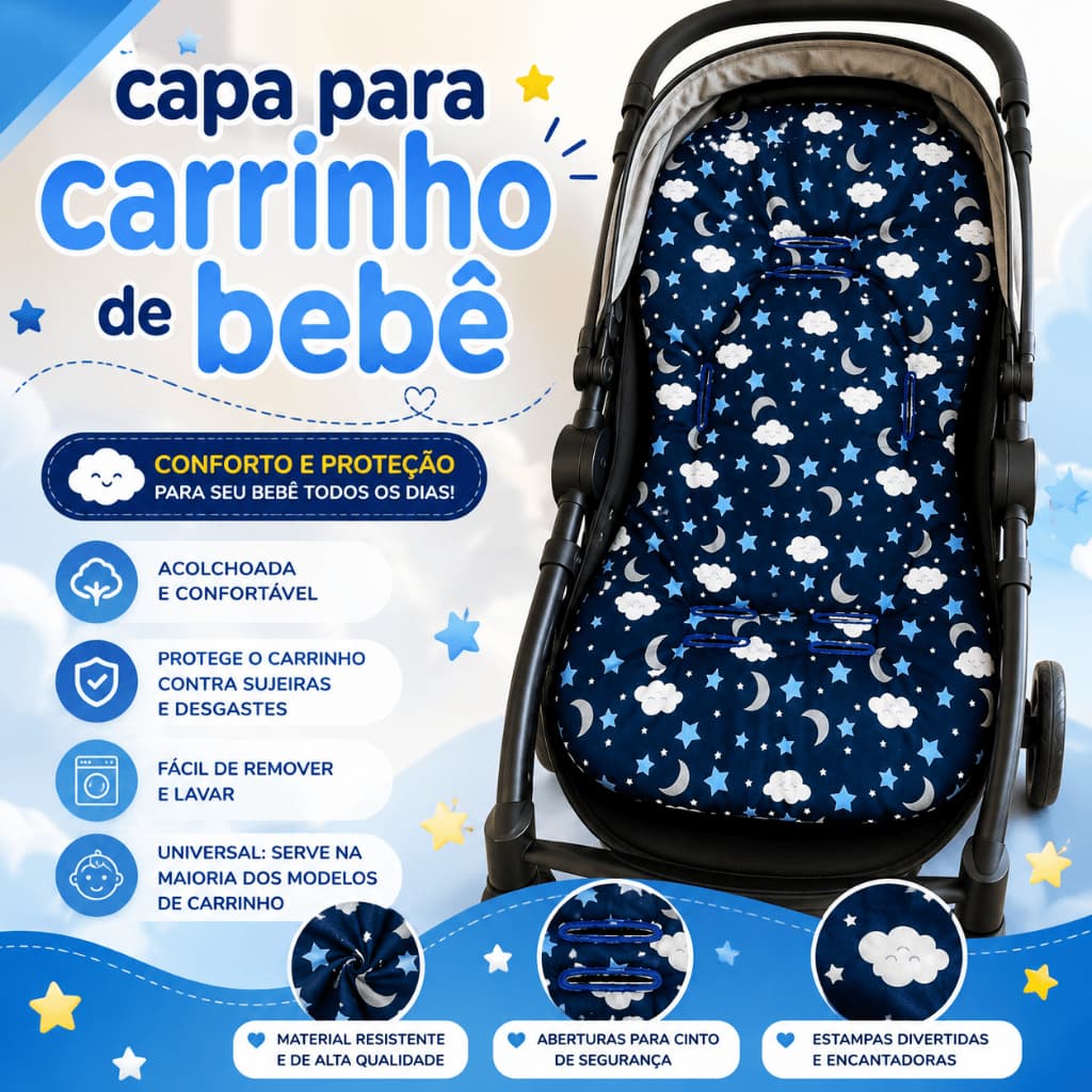 Capa para carrinho de bebê Nuvem Azul acolchoada tamanho universal galzerano cosco burigotto Chicco