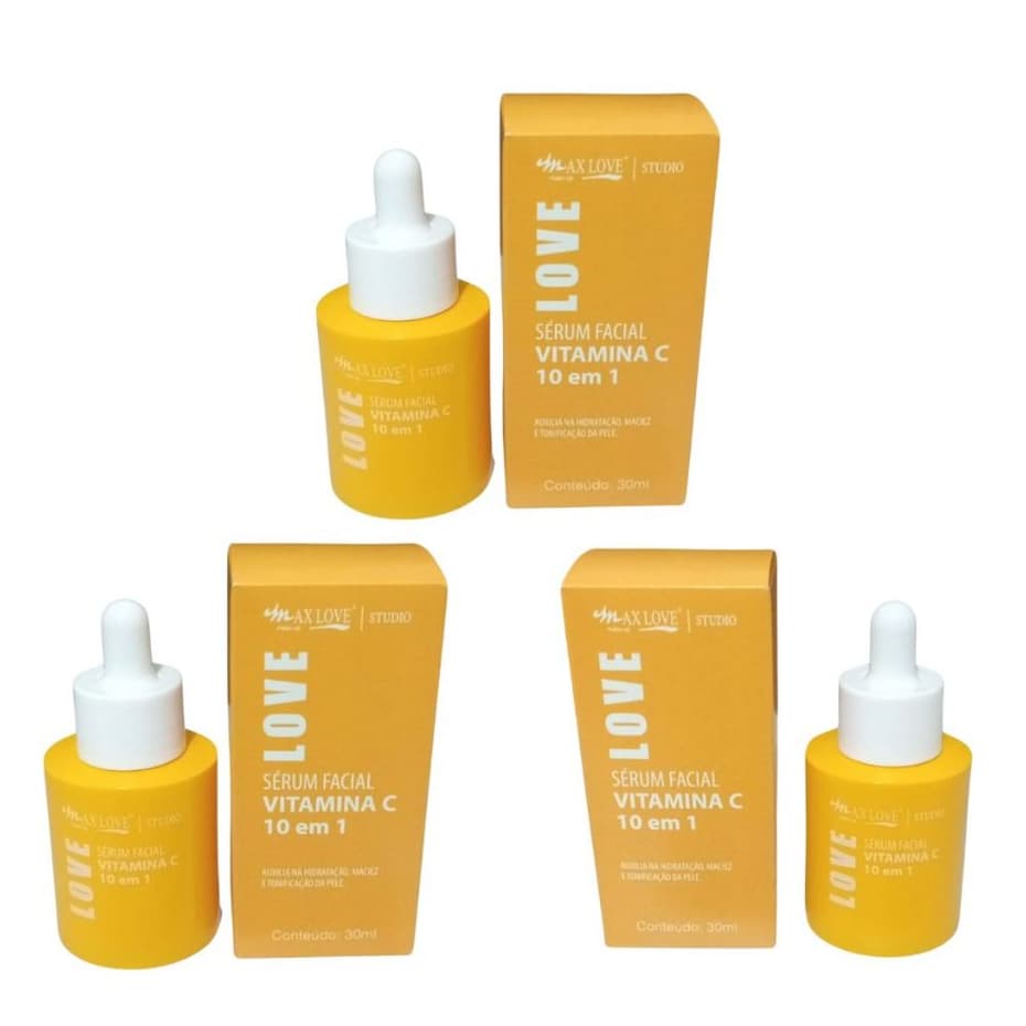 Kit C/3 Sérum  Facial Vitamina C 10 em 1 Max Love