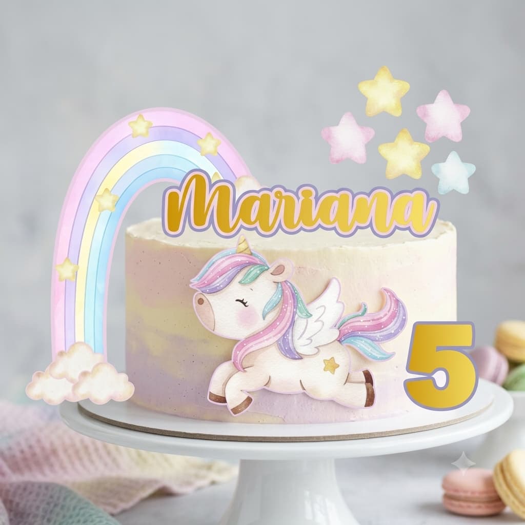 Topo de Bolo Personalizado Unicórnio - Topper de Bolo Unicórnio - Decoração Unicórnio-Festa infantil