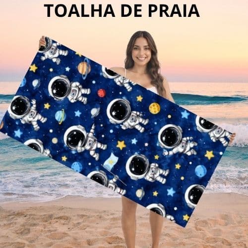 Toalha de Praia Infantil ASTRONAUTAS | Estampa AZUL Praia Piscina Criança 70X140