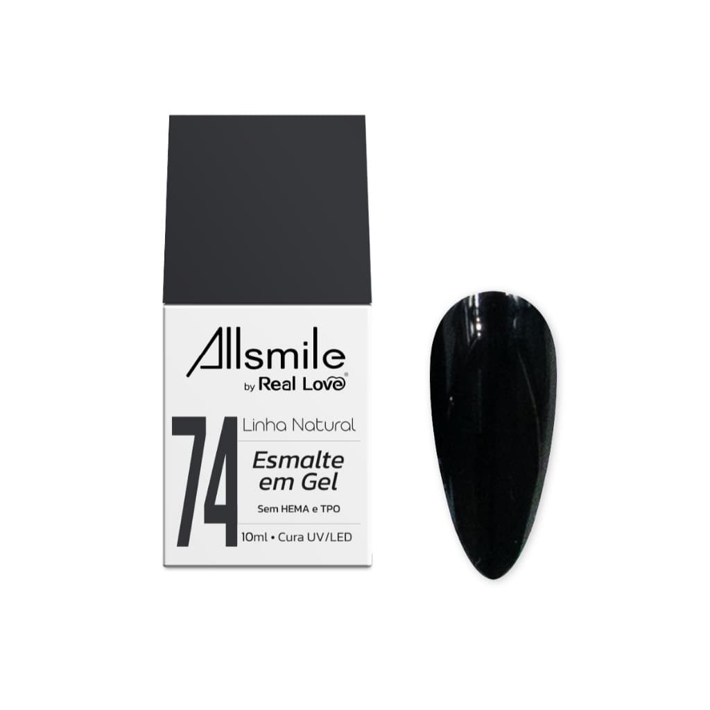 Esmalte em Gel Allsmile Real Love Preto Nº 74 Sem HEMA e TPO Alta Pigmentação UV/LED 10ml