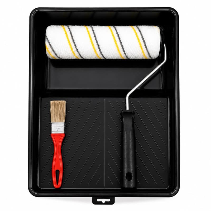 Kit Pintura Compel 4 Peças Sem Respingo | Bandeja Grande + Rolo 23cm + Suporte + Pincel 1”