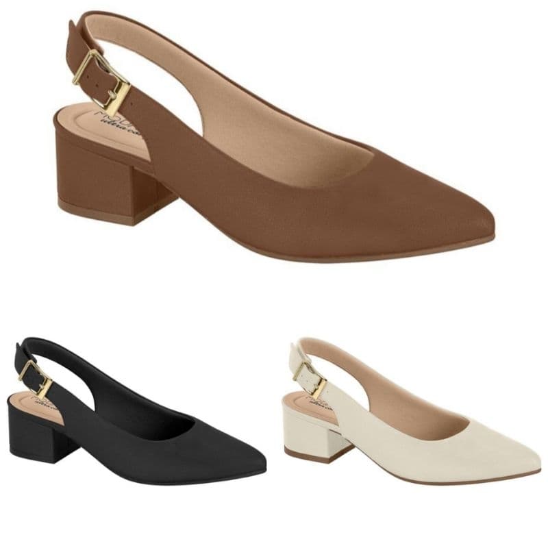 Scarpin Slingback Sapato Sandália Feminino Modare Salto Baixo Grosso 7340
