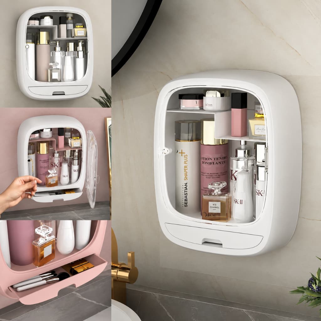 Organizador Para Cosméticos Banheiro e Maquiagem Skincare  Armário De Parede Adesivo