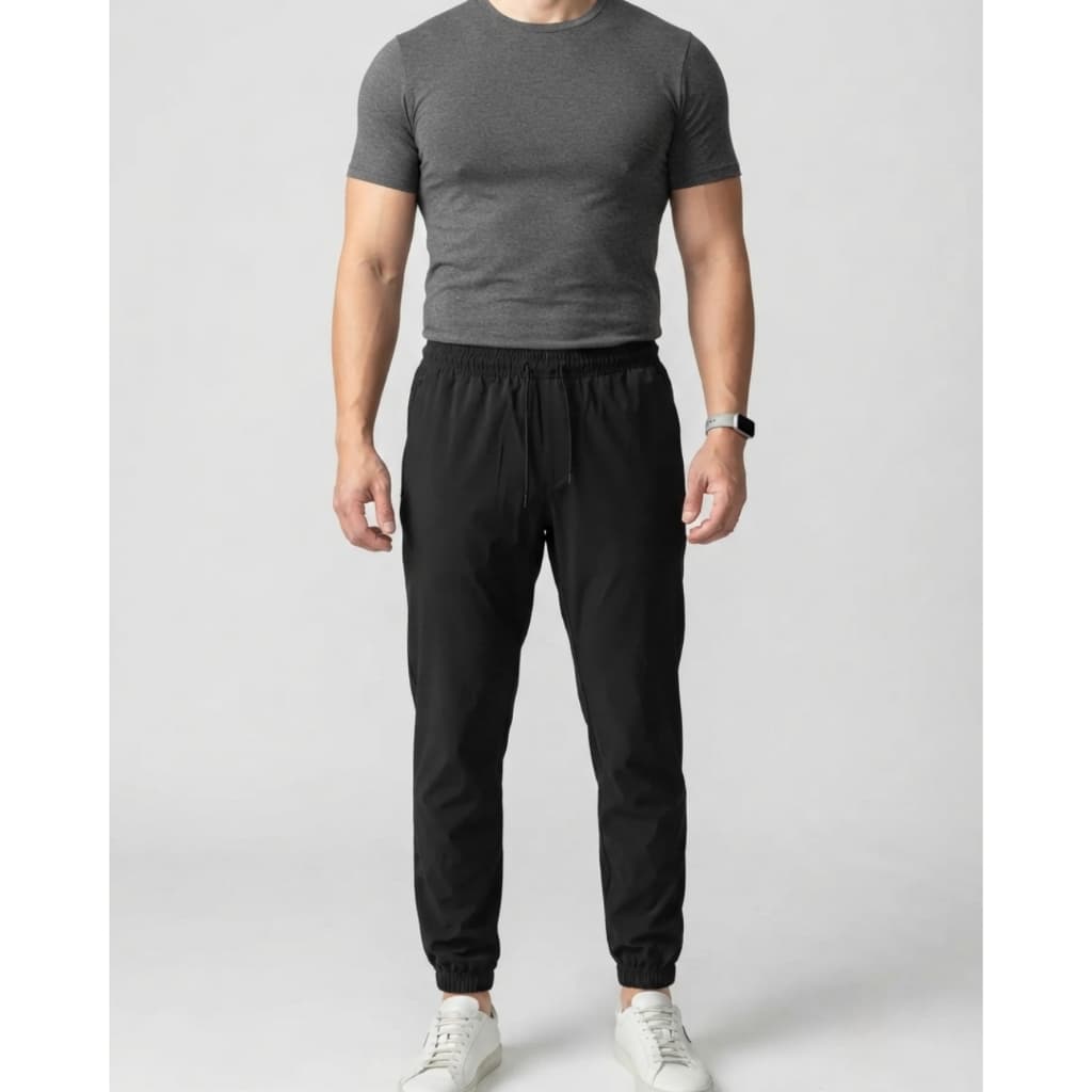 Calça Jogger Masculina Tactel com Elastano e Bolso Lateral com Zíper Academia Treino Casual Slim Dry Fit