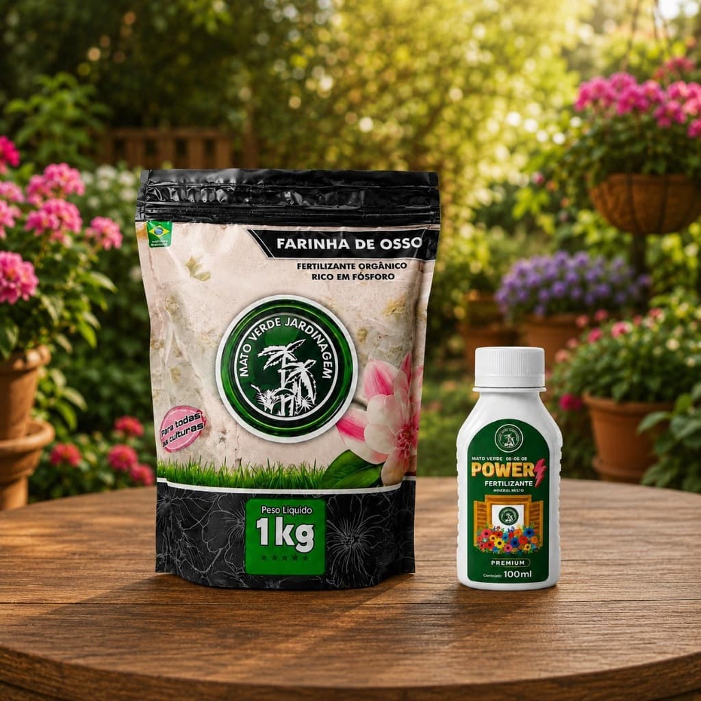 Kit Farinha de Osso 1kg + Fertilizante Power Premium 100ml Nutrição Completa para Plantas