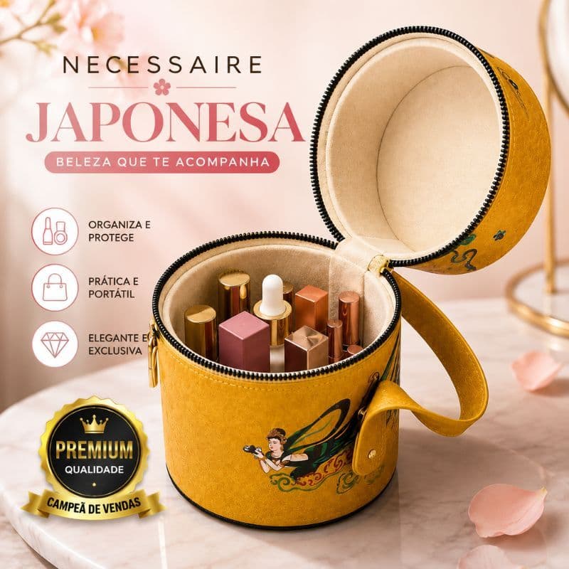 Necessaire Japonesa Cilíndrica Premium – Porta Maquiagem, Skincare e Cosméticos