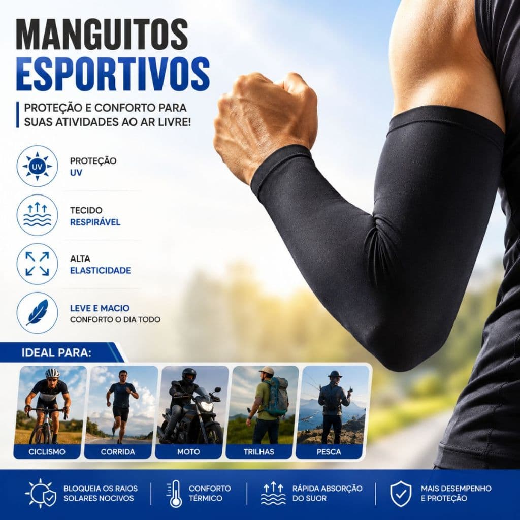 Par Manguito Esportivo Proteção UV50+ Ciclismo Corrida Moto Pesca Vôlei Gamer Unissex