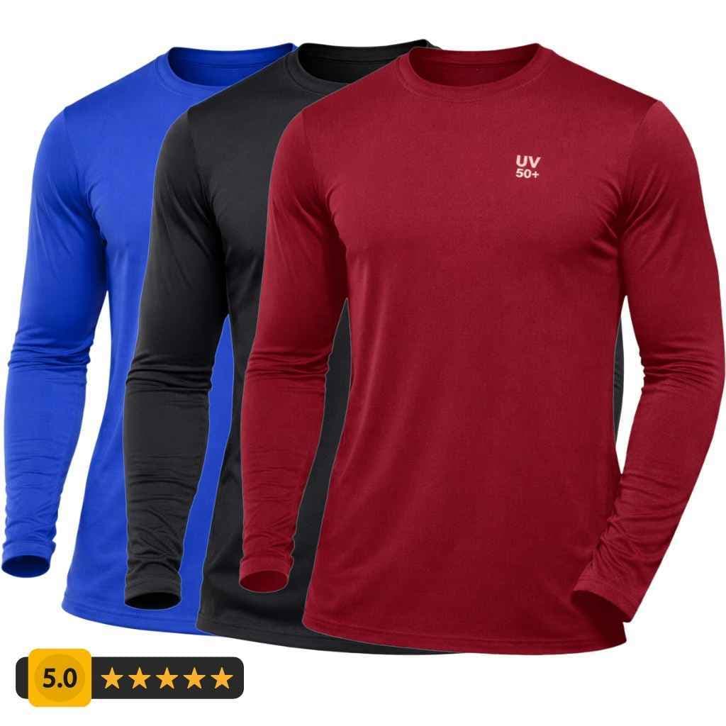 Kit de 3 Camisa Termica Manga Longa UV50+ Malha fria Academia Corrida Trabalho