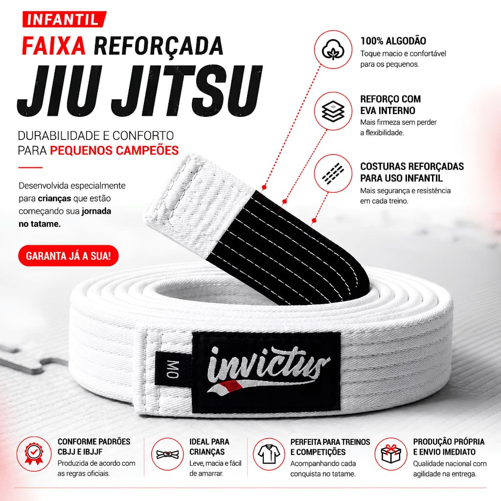 Faixa Branca Infantil Jiu Jitsu Invictus - Artes Marciais