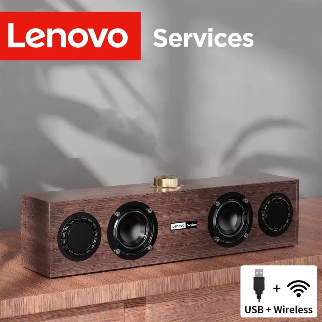 Caixa de Som Lenovo C02 Bluetooth Retrô Subwoofer Som Estéreo para TV PC Celular