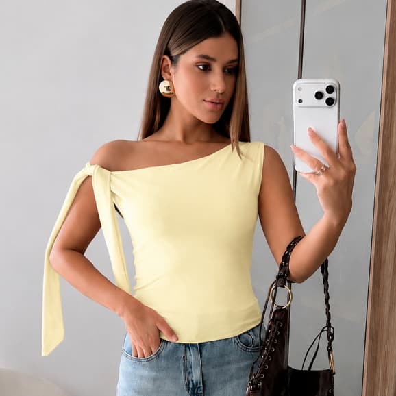 Blusa Regata Feminina Ombro a Ombro Com Laço Lateral Tecido Suplex Premium Elegante