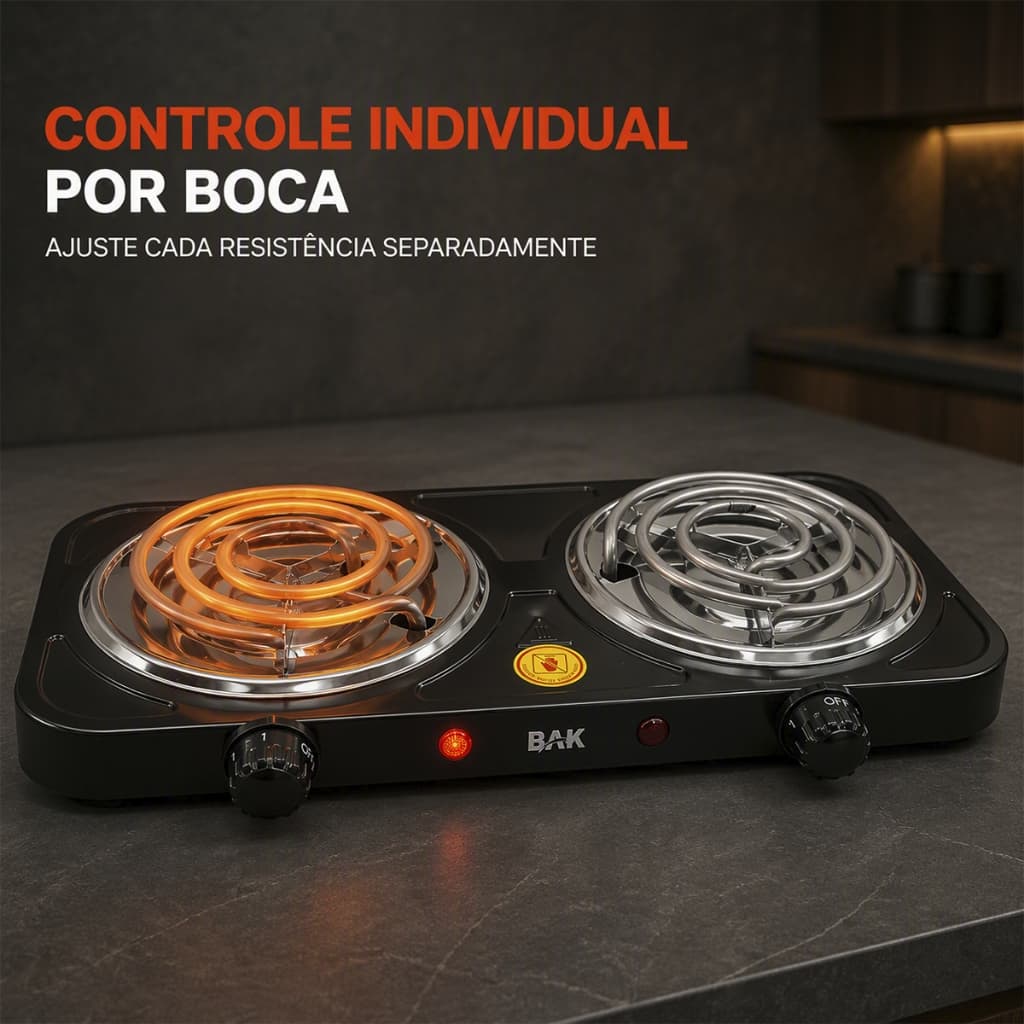 Cooktop Elétrico Portátil 2 Bocas Espiral 2000W 127V Preto