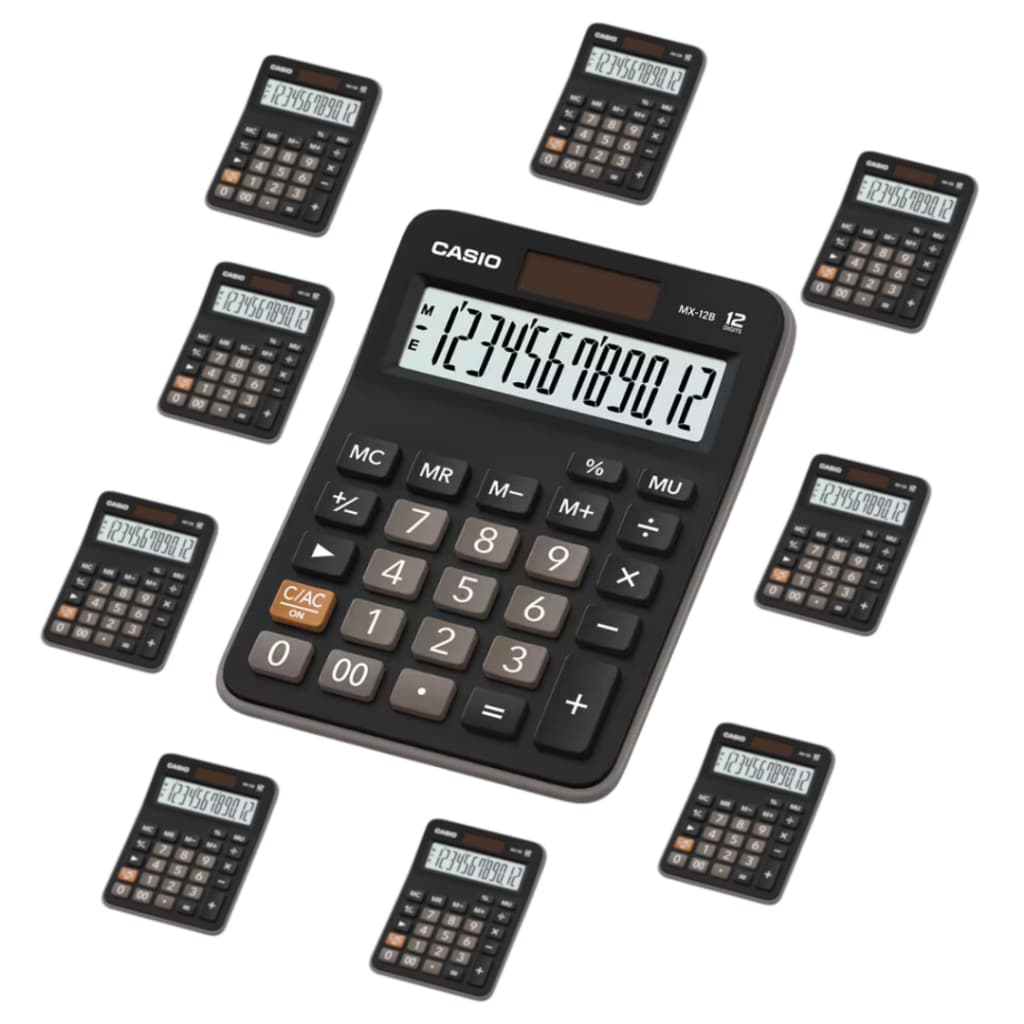 Kit com 10 Unidades - Calculadora de Mesa Casio MX-12B, 12 Dígitos - Pretas