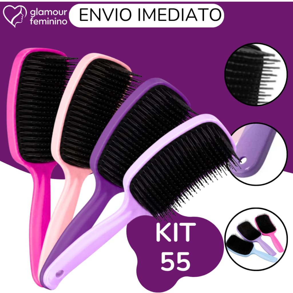 Kit 55 Escova Raquete - Flex Anti Frizz - Pra Cabelo - Para Desembaraçar Cabelos -  Glamour Feminino