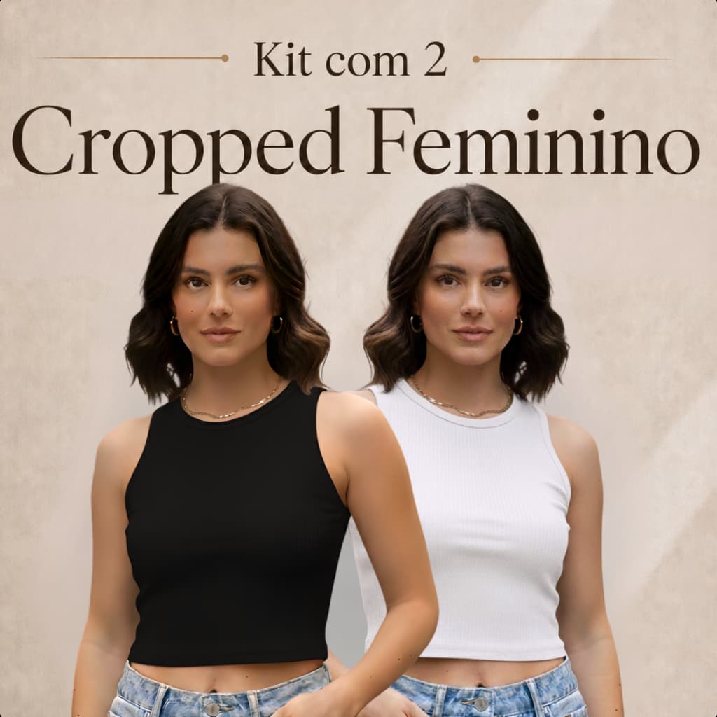 Kit 2 Blusa Cropped Feminino Regata Canelada Feminina Alta Qualidade Tecido Premium Fabricação Própria