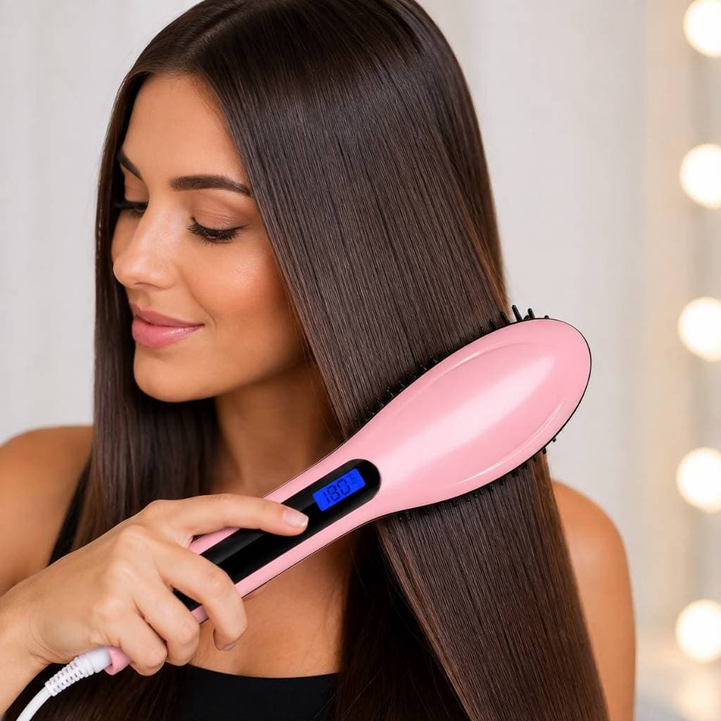 Escova Alisadora Elétrica Profissional LCD | Aquecimento Rápido | Temperatura Ajustável 80°C a 230°C | Anti Frizz