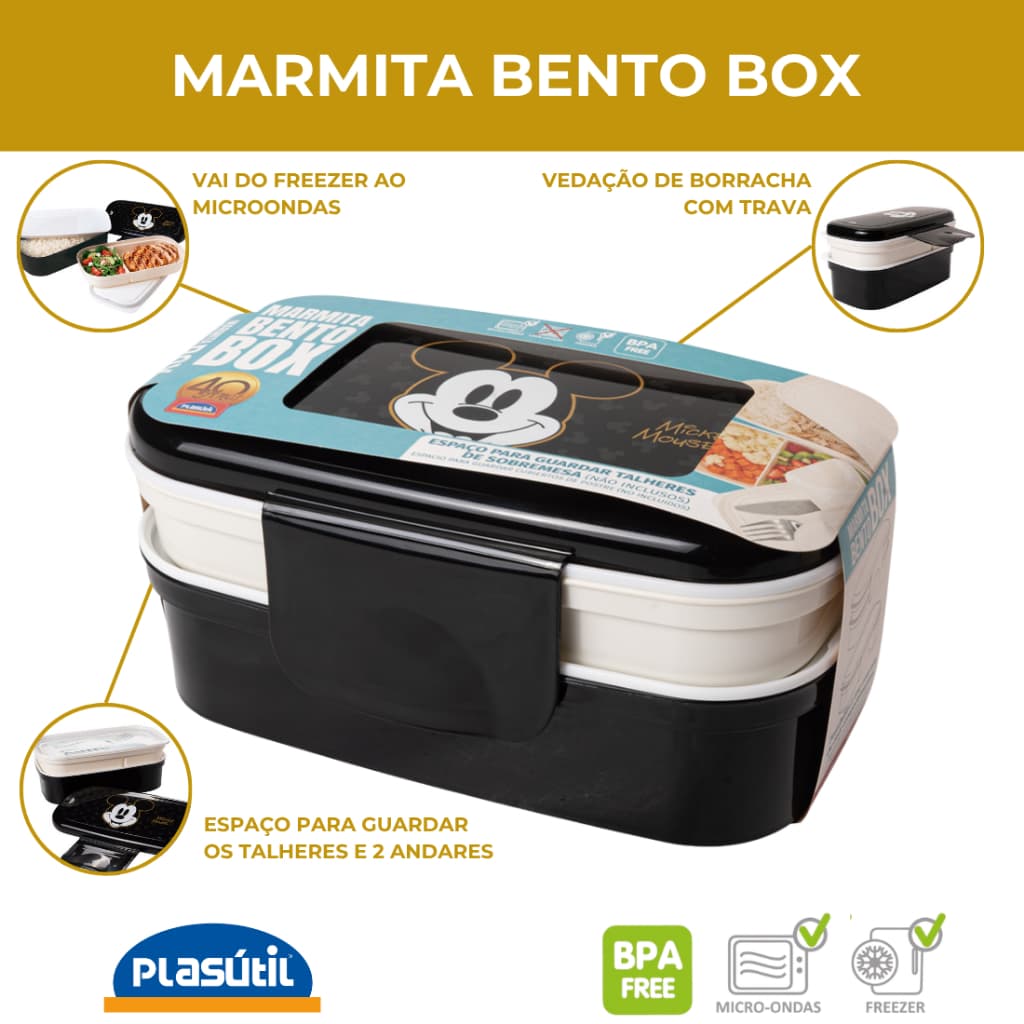 Bento Box Lancheira / Marmita com Porta Talheres divisórias e trava Homem-Aranha Plasútil