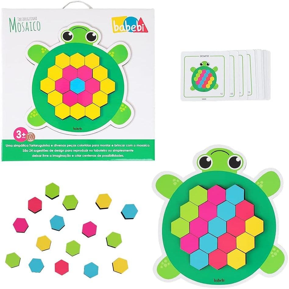 Brinquedo Educativo e Pedagógico MOSAICO TARTARUGUINHA - Brinquedo Feito em Madeira Babebi