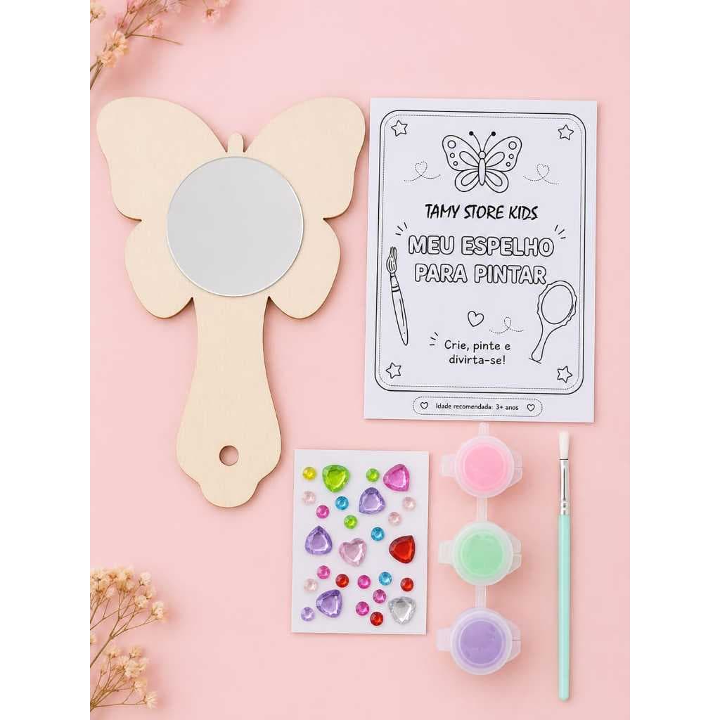 Kit Pintura Espelho Infantil para Pintar com Tintas e Adesivos Presente Lembrancinha Criança