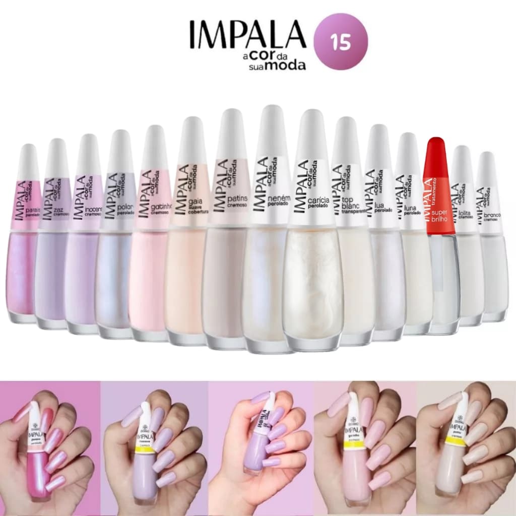 Kit 15 Esmaltes Impala Francesinha Perolado Cremoso Base Tons Claros Manicure Inglesinha