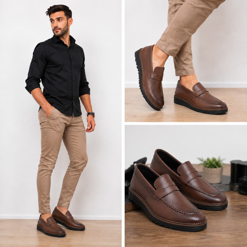 Sapato casual social masculino cappucino modelo calce facil oxford