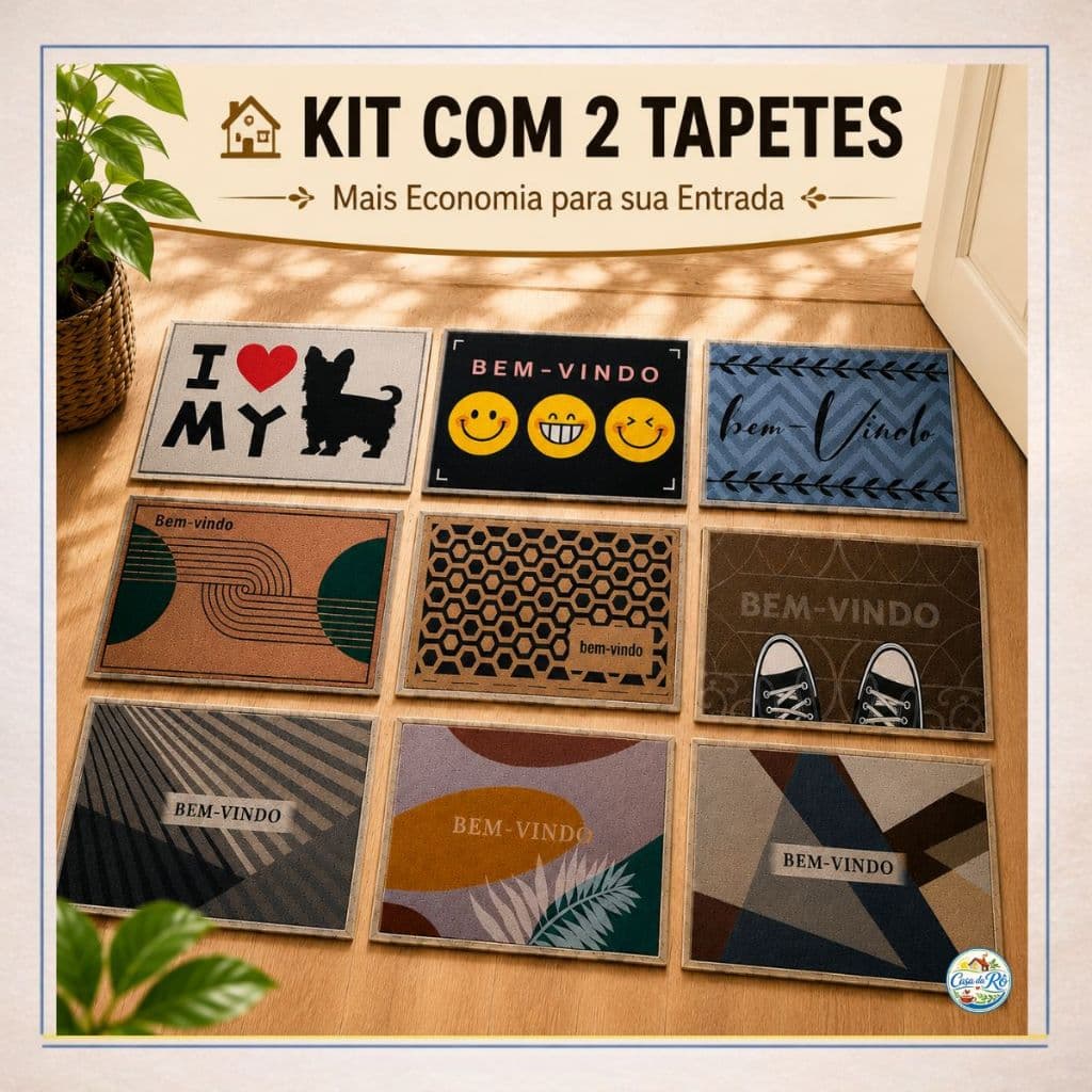 Kit 2 Tapetes Porta de Entrada Capacho Bem-Vindo 40x55cm Diversas Estampas 100% Poliéster