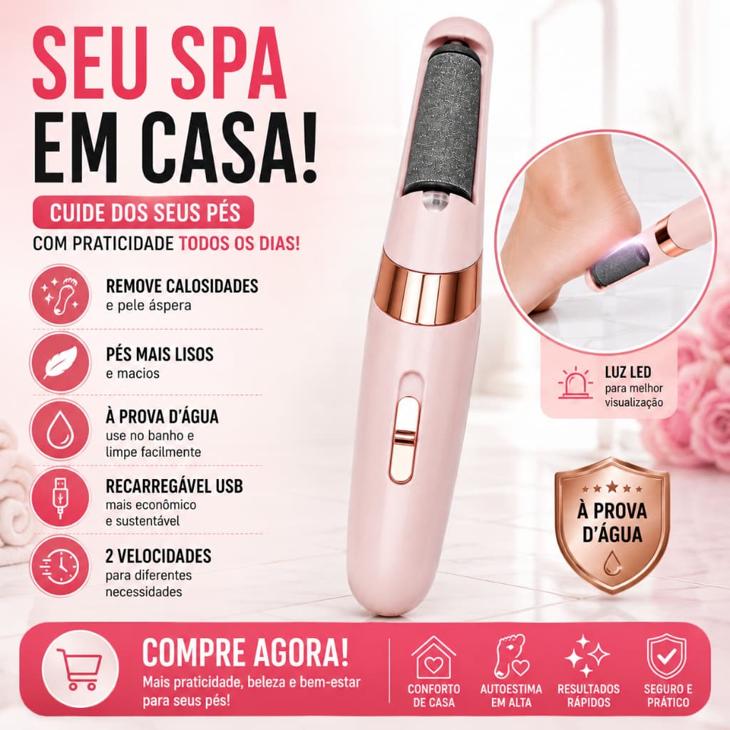 Lixa de Pé Elétrica Recarregável à Prova d’Água Bivolt Removedor de Calos para Pedicure 127/220V