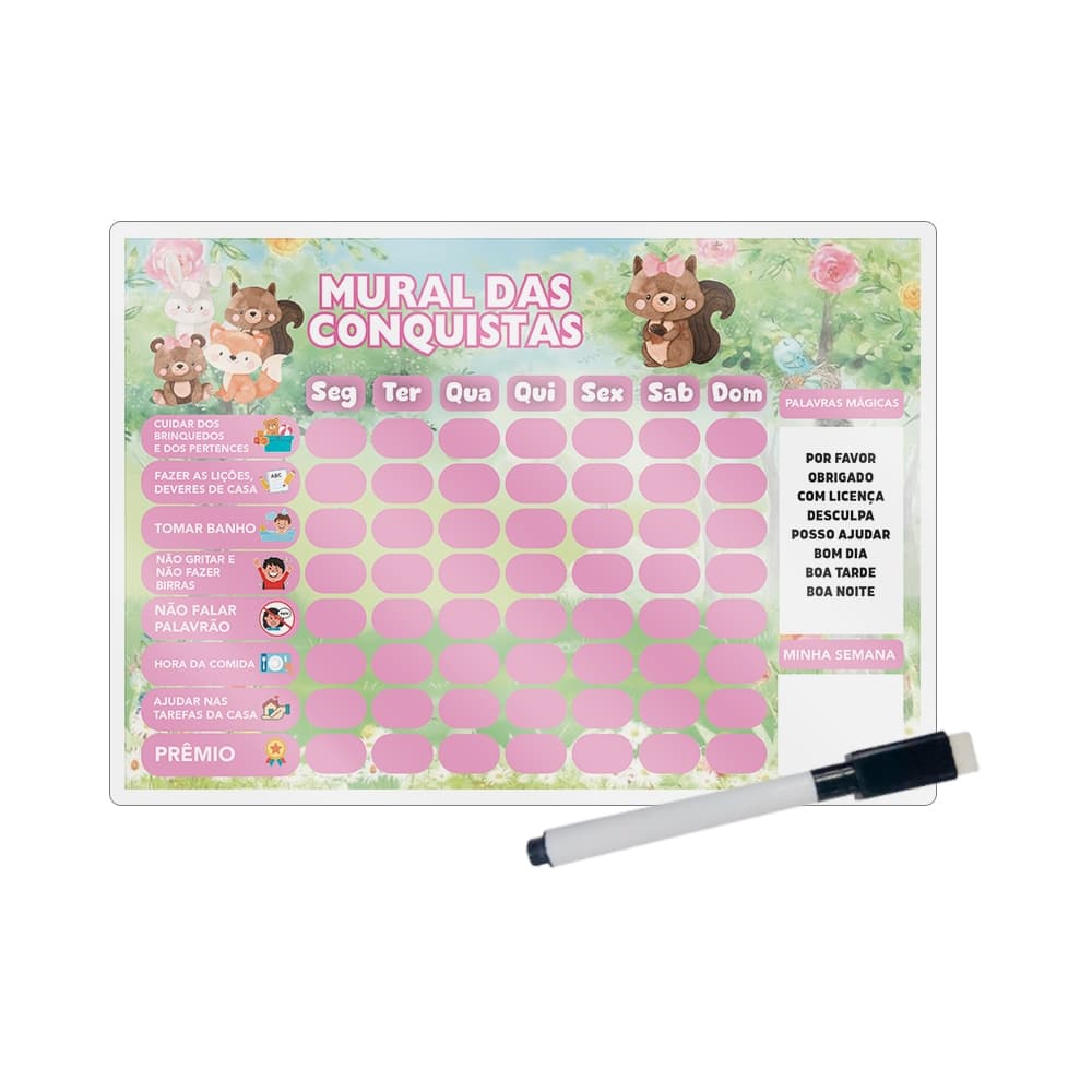 Quadro de Incentivo e Rotina Infantil Mural das Conquistas - Bosque Encantado