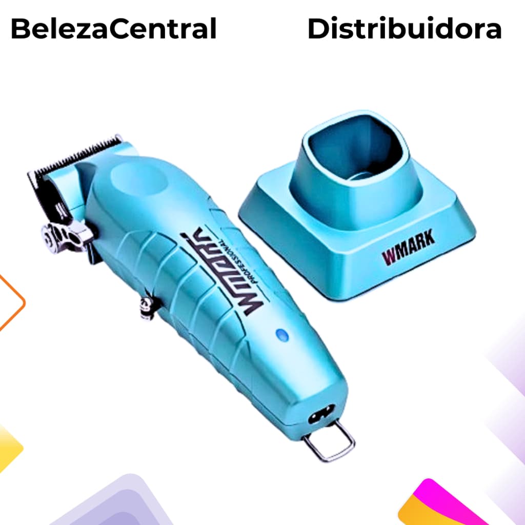 Máquina de Corte de Cabelo Wmark NG 133 - Azul - Profissional - 110v/220v - Com Base de Carregamento e Borrifador Névoa