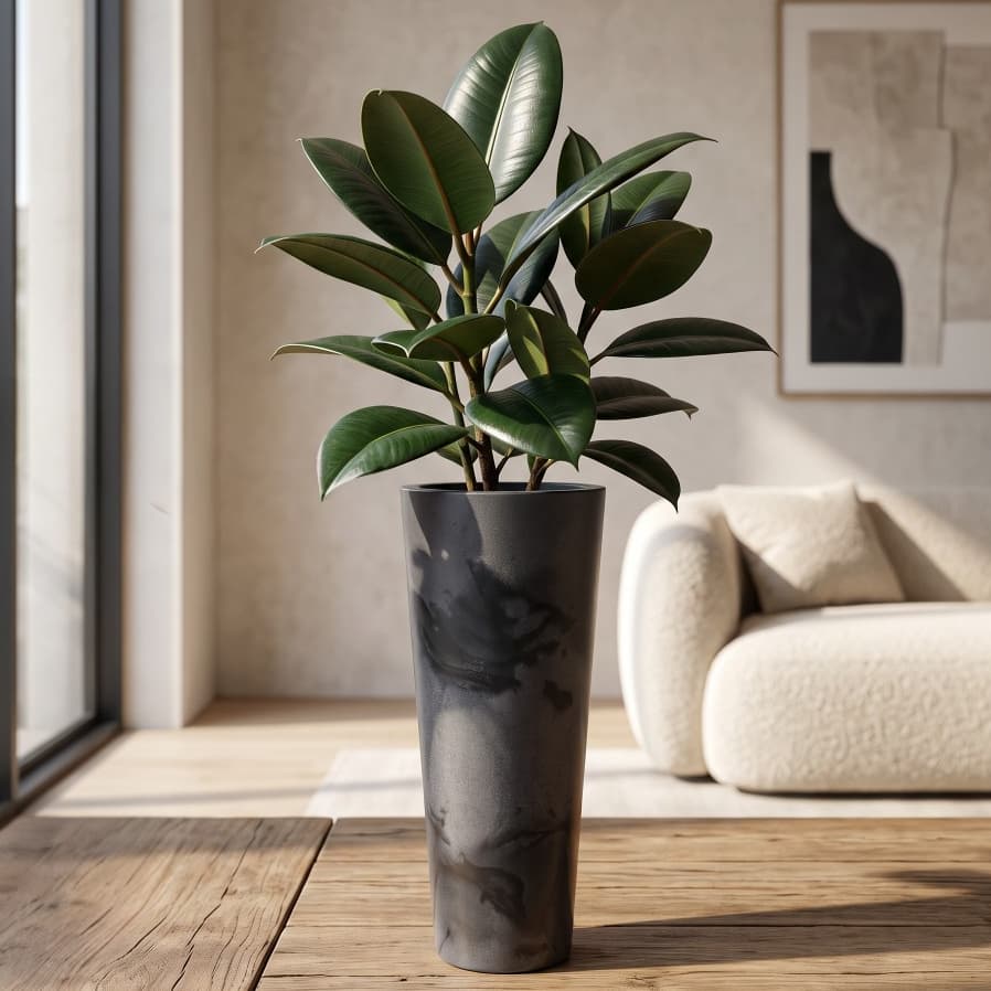 Vaso polietileno para plantas decorativo luxo coluna efeito marmorizado liso e polido 70cm com prato