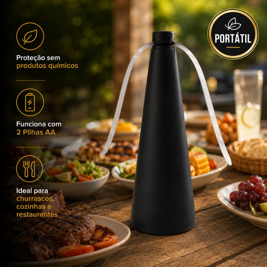 Ventilador Repelente de Insetos Mesa Portátil Sem Produtos Químicos Funciona com 2 Pilhas AA Preto