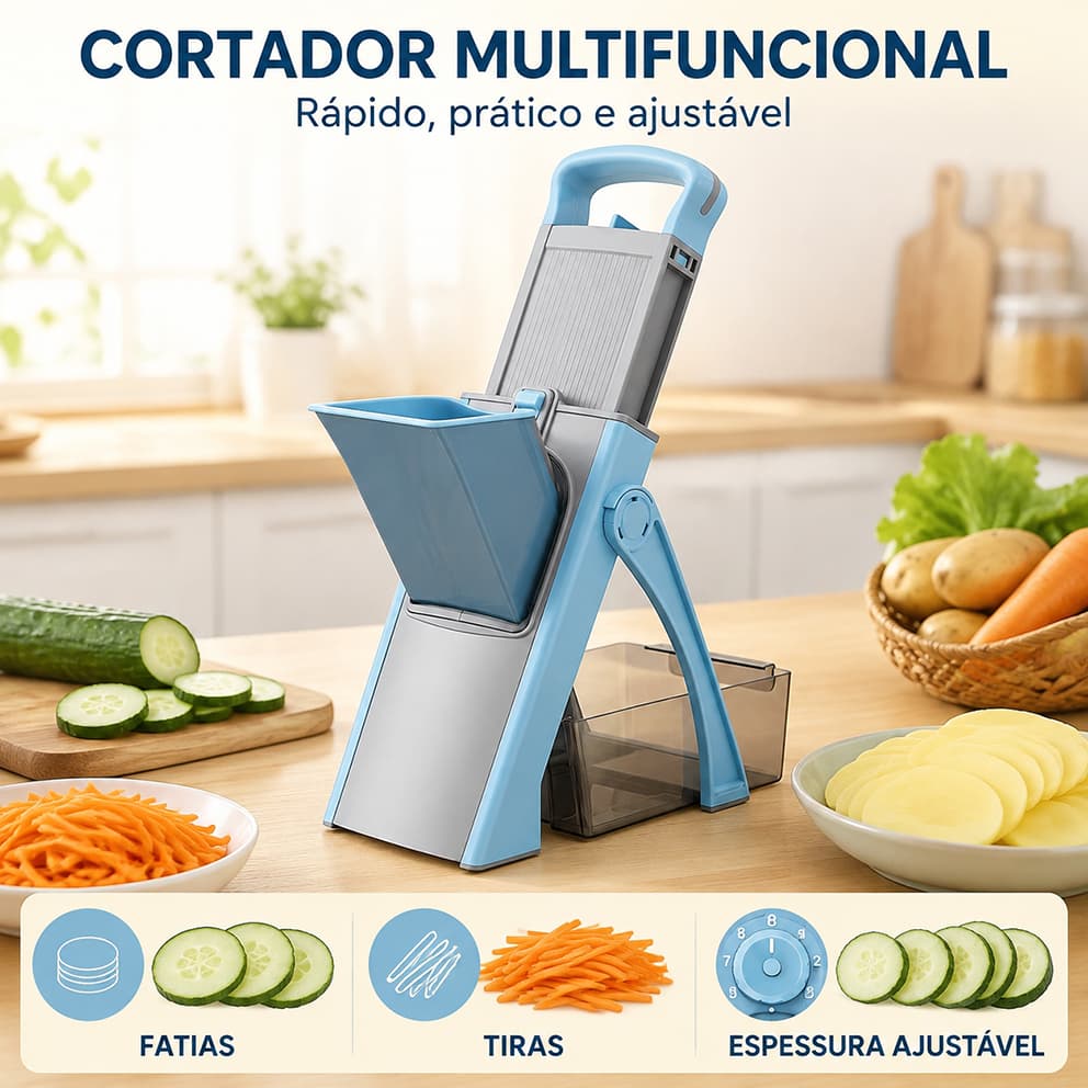 Descascador Fatiador Ralador Multiuso Manual, Utensílio de Cozinha com Reservatório e Escorredor para Hortaliças
