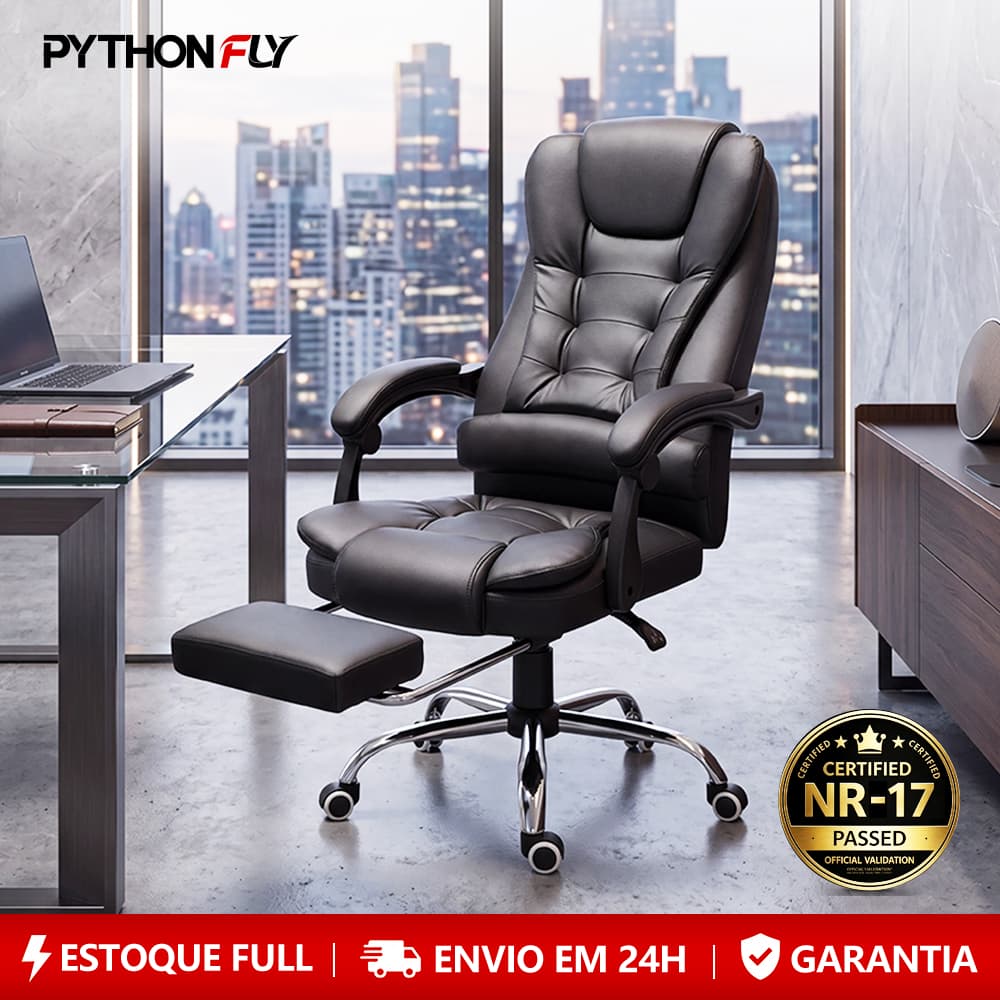 Cadeira de Escritório Presidente Reclinável com Apoio para os Pés  President office Chair Preta