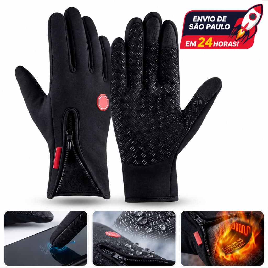 Luva Motoqueiro Motoboy Térmica Impermeável Touch Screen Proteção Contra Frio Para Moto Masculina Feminina